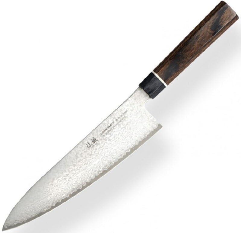 Suncraft VG-10 Black Damascus & Couteau de Cuisine & Damas Couteaux de Chef 20cm & Professionnel Japonais Acier 67 Couches avec Pakkawood Manche