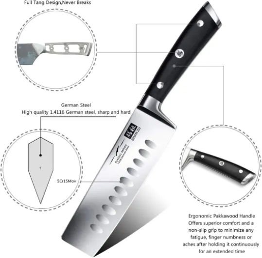 Couteau de Cuisine Nakiri, Couteau à Légumes, Couteau Japonais de 16,5 cm, Couteau de Chef Professionnel en Acier Inoxydable Allemand, Manche en Bois de Pakka Couteau de Cuisine Nakiri 16,5 Cm