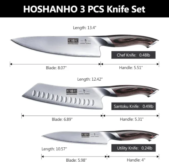 3 Pièces Set Couteau Cuisine Super Aiguisé, Couteau Japonais Professionnel, Couteaux de Cuisine en Acier Inoxydable Allemand