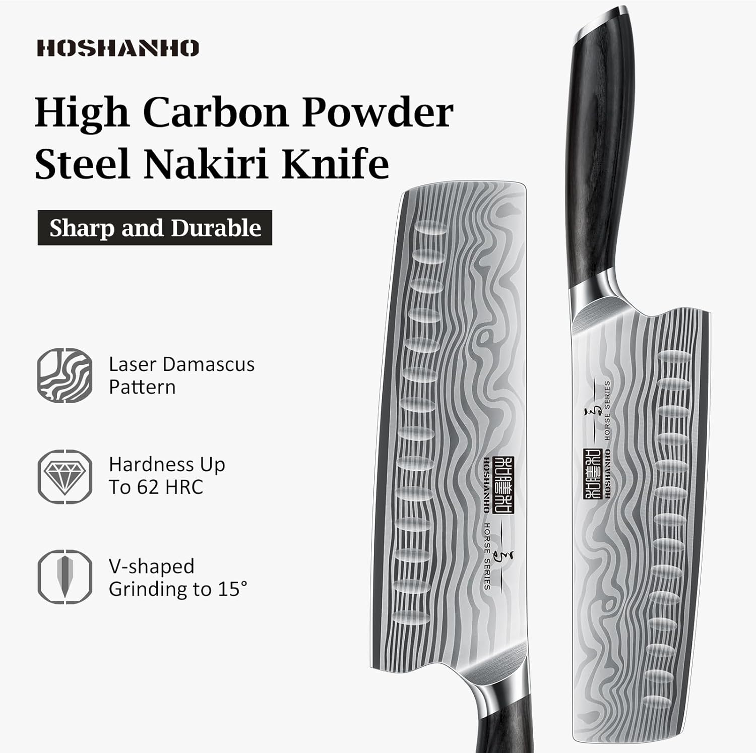Couteau de Cuisine Nakiri de 18 cm, Couteau Nakiri Japonais en Acier Poudré à Haute Teneur en Carbone pour Légumes et Hacher, Couteau de Chef Asiatique Tranchant Polyvalent Avec Manche Ergono