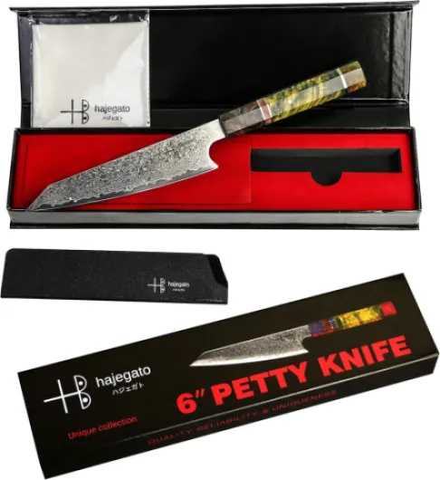 Couteau de Chef Damascus Unique en Son Genre de poignée Professionnel Couteau de Cuisine de Chefs Japonais VG10 Haute qualité 67 Couches Couteau Damas avec Sheath (Petty 6") 17 cm