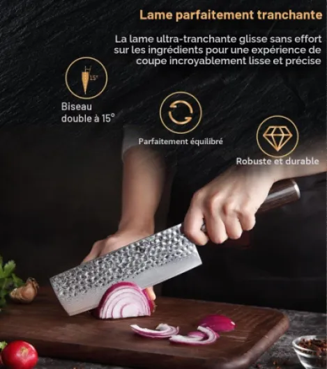 17cm Couteau Nakiri Acier Damas, Couteau à Légumes Chef en 10Cr15CoMoV Acier Damas, Professionnel Finition Martelée Lames Bien Tranchantes avec Poignée en Bois de Pakka -He Série Metallic Silver