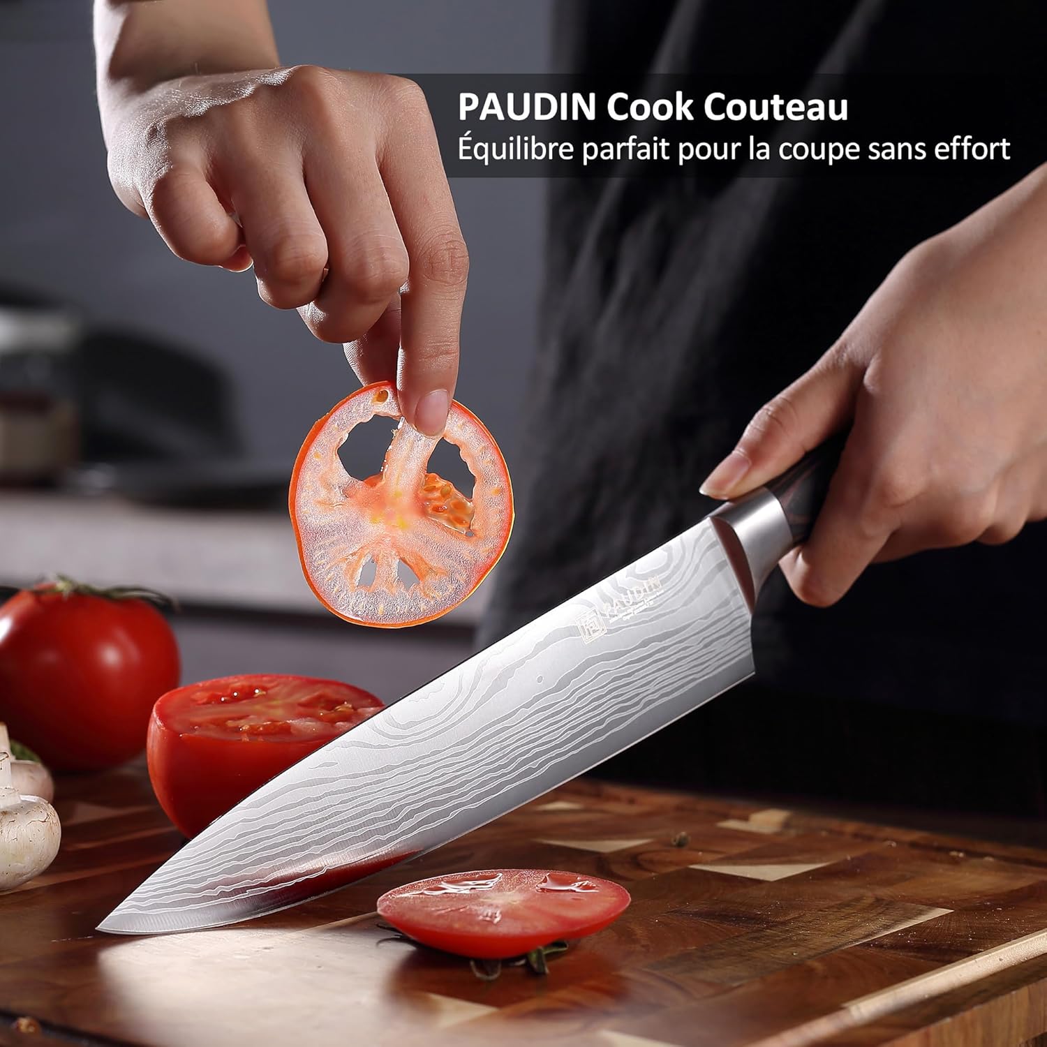 Couteau Cuisine Professionnel, Ensembles de Couteaux de Chef 20cm, Couteau de Cuisine 17cm, Couteau Japonais 13cm, Acier Inoxydable Allemand, Manche en Bois, pour Cuisine, Restaurant 3 Set Couteau Cuisine