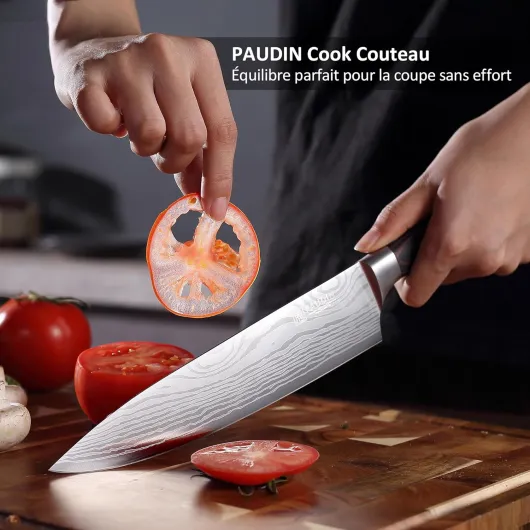 Couteau Cuisine Professionnel, Ensembles de Couteaux de Chef 20cm, Couteau de Cuisine 17cm, Couteau Japonais 13cm, Acier Inoxydable Allemand, Manche en Bois, pour Cuisine, Restaurant 3 Set Couteau Cuisine
