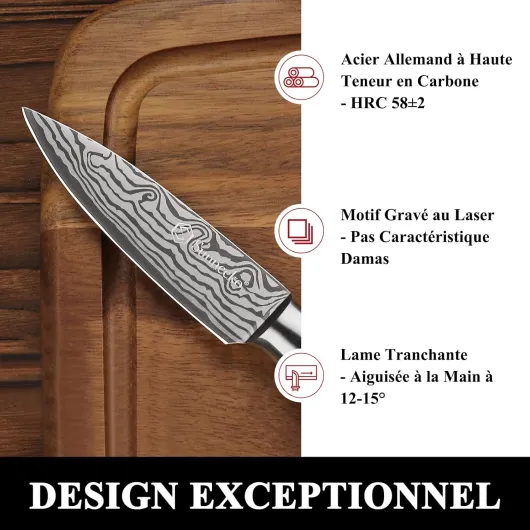 Couteau Office Cuisine 9cm avec Protection de Lame, Couteau d'office Japonais Professionnel à Éplucher Fruit Légume, en Acier Inoxydable 9 cm