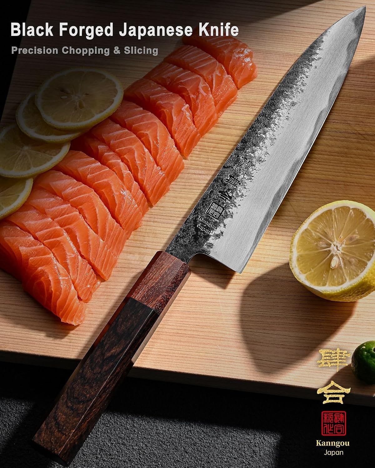 Couteau Japonais 21 cm, Couteau Cuisine Gyuto en acier Inoxydable AUS-8, Couteau de Chef Professionnel avec Coffret Cadeau Premium (Couteau Cuisine Gyuto 21cm)