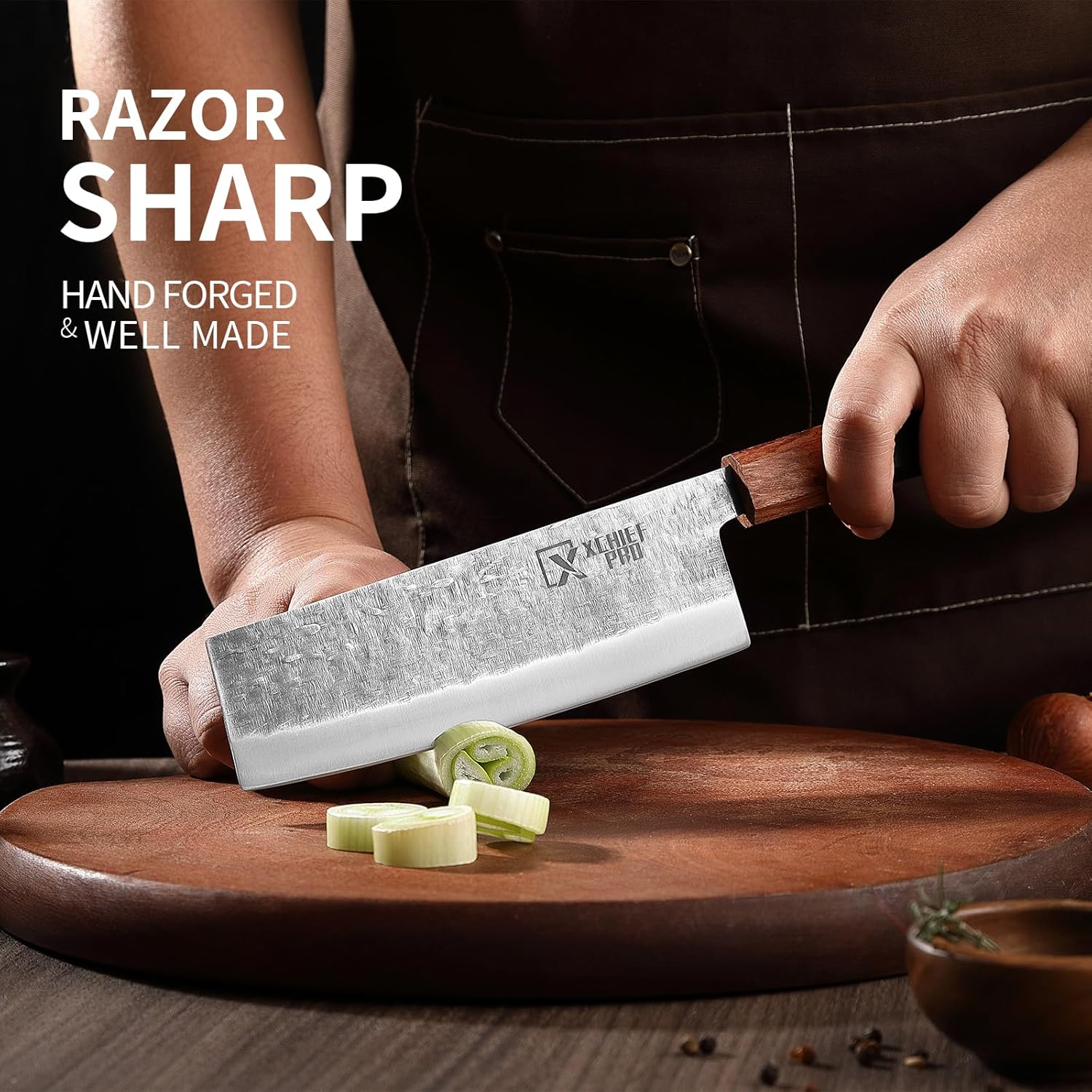 Set de Couteaux Japonais Set Couteaux de Cuisine Professionnel en Acier au Carbone Couteau Santoku Forgé à la Main avec Ciseaux à Volaille et Sac de Transport pour Cuisine Camping BBQ