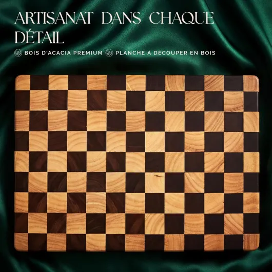 Deer & Oak Planche à Découper en Acacia Bois de Bout Motif Échiquier & Huile Alimentaire – 45 x 31 x 3,5 cm, Bloc Boucher FSC Pré-Huilé avec Poignées, Planche Apéritif Checkered Board