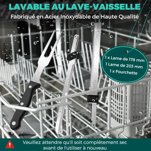 Couteau à Pain Électrique sans Fil 8V, Lame de 178/203mm et Fourchette, Chargement de Type C, Indicateur d'Alimentation, Lavable au Lave-vaisselle, Couteau de Cuisine pour Viande, Pain, Gris