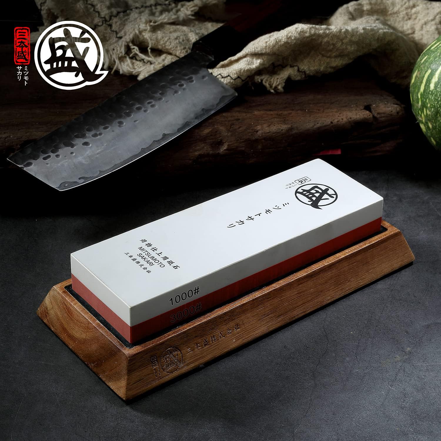 Pierre a Aiguiser Japonaise, Aiguiseur Couteaux Professionnel 1000/3000 Grit, Aiguiseur Couteaux Base en Bambou Antidérapante pour Sièges